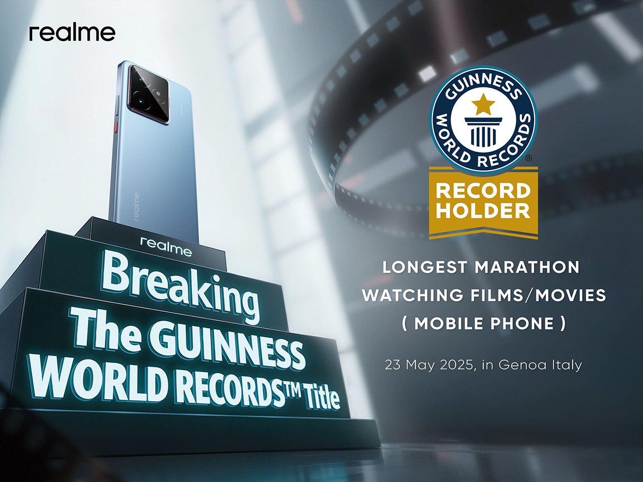 realme GT 7 resmi pecahkan Guinness World Record usai nonton film nonstop 24 jam di smartphone, bukti daya tahan baterai 7000mAh dan 120W fast charge.