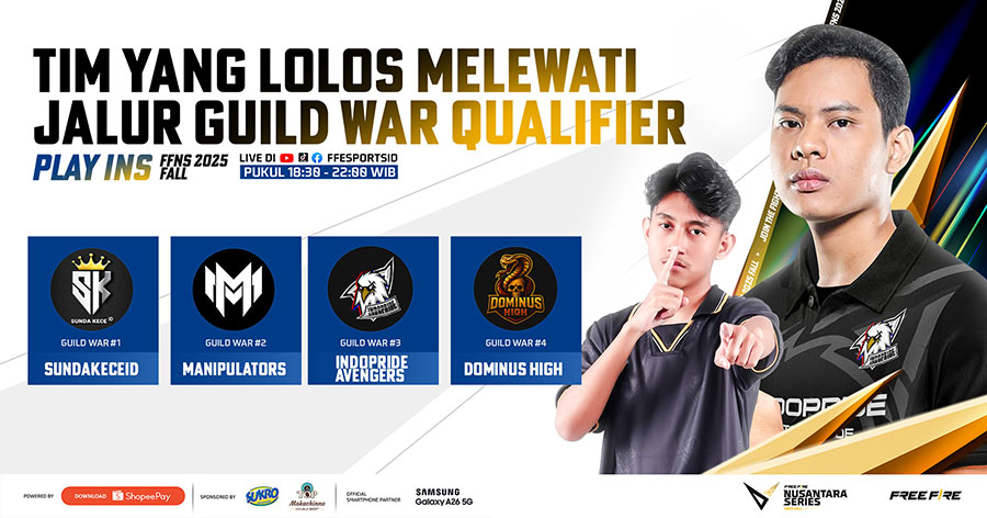 FFNS 2025 Fall Play-ins digelar 27–29 Juni. Sebanyak 36 tim bersaing memperebutkan 9 tiket menuju Grand Finals Free Fire di Makassar.