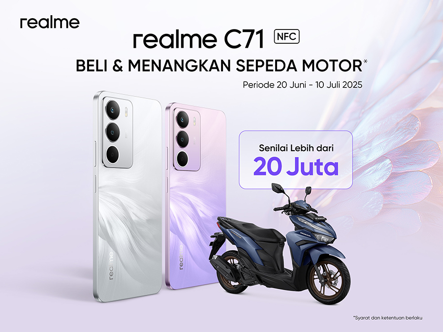 realme C71 NFC resmi hadir di Indonesia dengan baterai 6300mAh, desain tipis, dan fitur cerdas. realme C71 NFC dibanderol mulai dari Rp1.599.000.