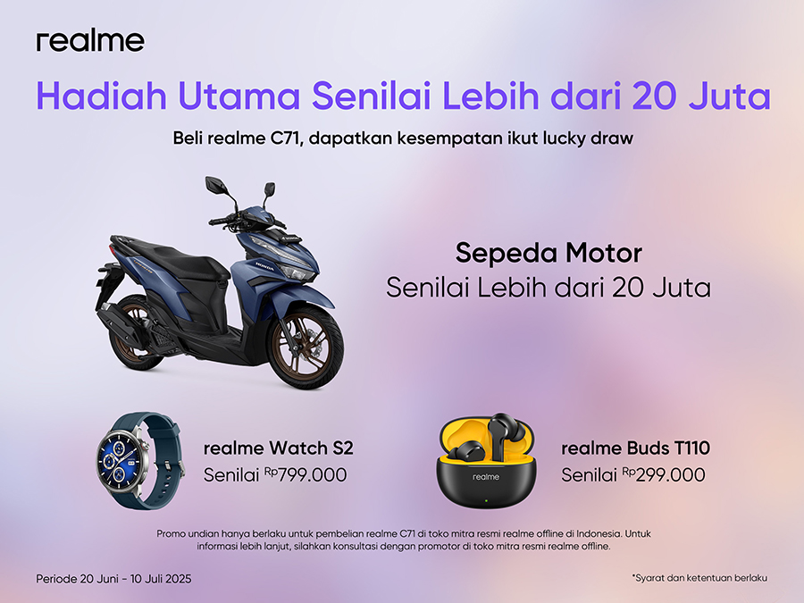 realme C71 NFC resmi hadir di Indonesia dengan baterai 6300mAh, desain tipis, dan fitur cerdas. realme C71 NFC dibanderol mulai dari Rp1.599.000.