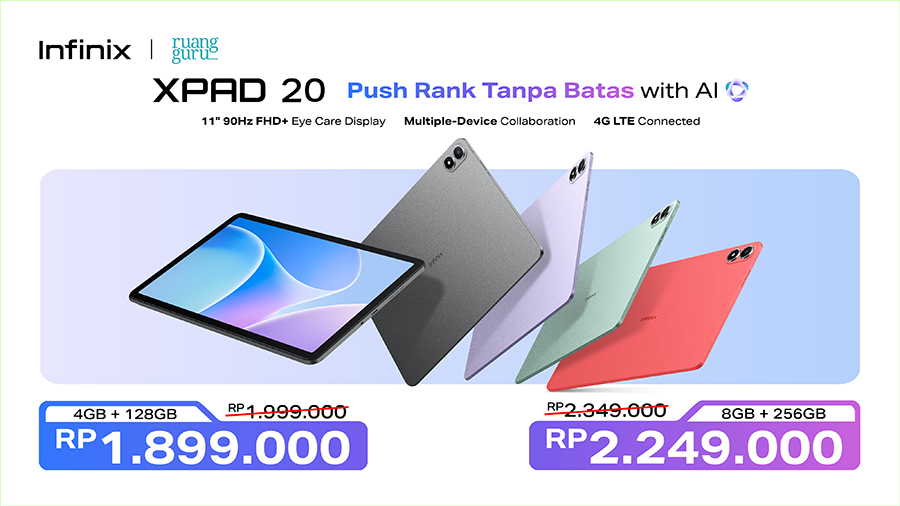 Infinix rilis XPAD 20, ZCLIP, dan XBAND di Indonesia. Tablet AI multifungsi dan perangkat IoT terbaru siap dukung gaya hidup aktif dan produktif.