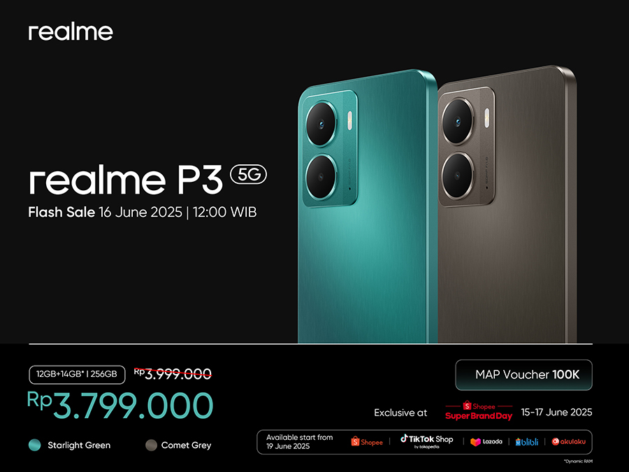 realme P3 5G hadir di Indonesia dengan Snapdragon 6 Gen 4, baterai 6000mAh, layar AMOLED 120Hz, dan harga mulai Rp3 jutaan.
