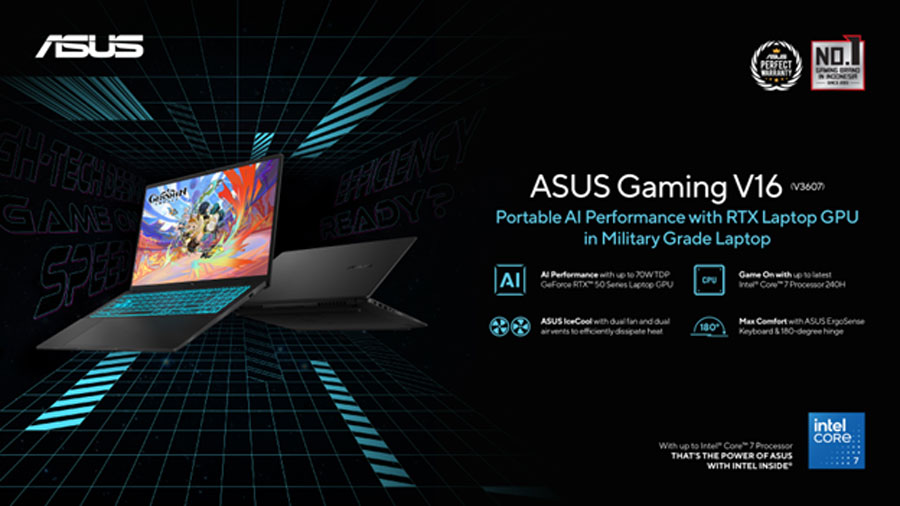 ASUS Gaming V16 hadir di Indonesia dengan prosesor Intel Core 7 240H dan GPU RTX 50 Series. Cocok untuk gamer dan kreator dengan harga terjangkau.