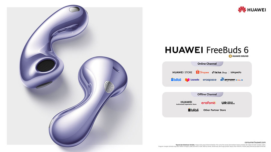HUAWEI FreeBuds 6 hadir dengan teknologi dual-driver, desain ergonomis, dan noise cancellation canggih untuk pengalaman audio terbaik sepanjang hari.