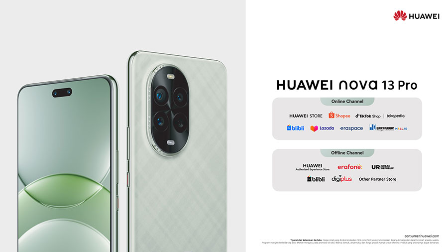 HUAWEI nova 13 Pro hadir dengan dual kamera depan, fitur portrait canggih, dan SuperCharge 100W. Teman ideal untuk gaya hidup aktif dan stylish.
