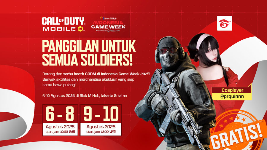 Garena CODM hadir di IGW 2025 Jakarta dengan kolaborasi Gundam, mode spesial, misi berhadiah, dan meet & greet bareng cosplayer Quinncy.