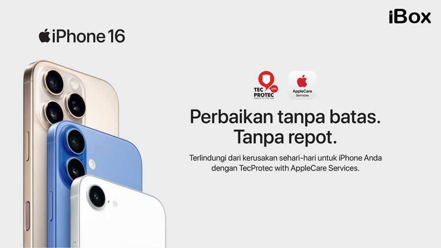 Nikmati perlindungan resmi AppleCare di iBox dengan TecProtec dari bolttech. Aman, praktis, dan terpercaya untuk pengguna iPhone di seluruh Indonesia.