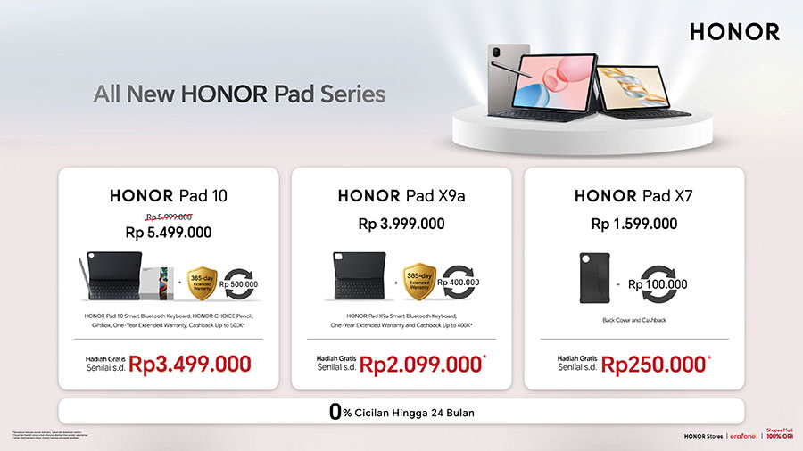 HONOR luncurkan Pad 10, Pad X9a, Pad X7, dan Watch Fit terbaru di Indonesia dengan fitur AI, desain premium, dan harga spesial pre-order.