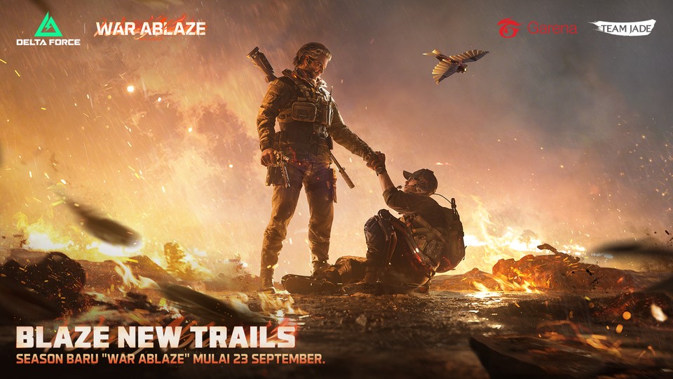 Garena Delta Force luncurkan Season War Ablaze pada 23 September 2025 dengan kolaborasi SAW, map baru, operator Raptor, hingga turnamen esports.