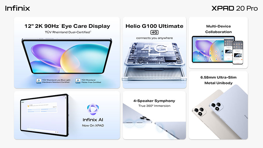 Infinix XPAD 20 Pro hadir dengan layar 12 inci 2K, chip Helio G100 Ultimate, dan fitur AI cerdas yang mendukung produktivitas, hiburan, hingga gaming kompetitif