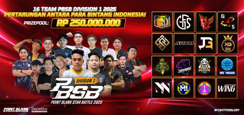 Point Blank Indonesia menghadirkan PBSB Divisi 1 2025 dengan 16 tim unggulan, hadiah Rp250 juta+, dan format kompetisi esports profesional.