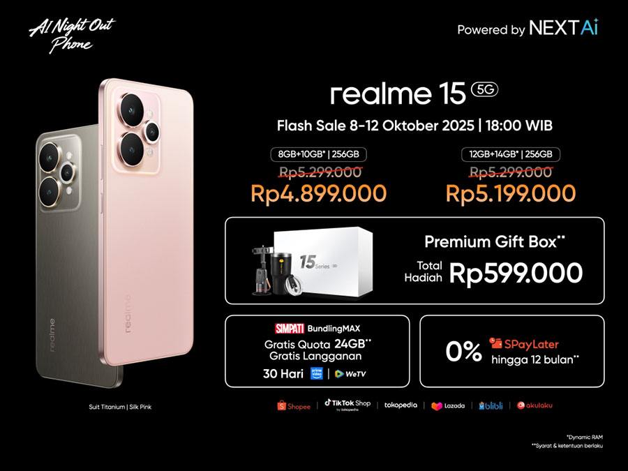 realme 15 Series 5G resmi hadir di Indonesia dengan kamera AI 50MP, performa tinggi, dan desain stylish untuk anak muda yang aktif siang dan malam.