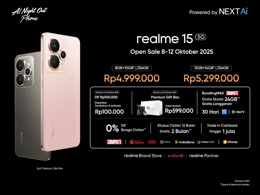 realme 15 Series 5G resmi hadir di Indonesia dengan kamera AI 50MP, performa tinggi, dan desain stylish untuk anak muda yang aktif siang dan malam.