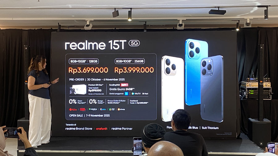realme 15T 5G hadir dengan desain ultra tipis, baterai 7000mAh, kamera 50MP AI, dan layar AMOLED 120Hz, menjadikannya pilihan ideal anak muda Indonesia.