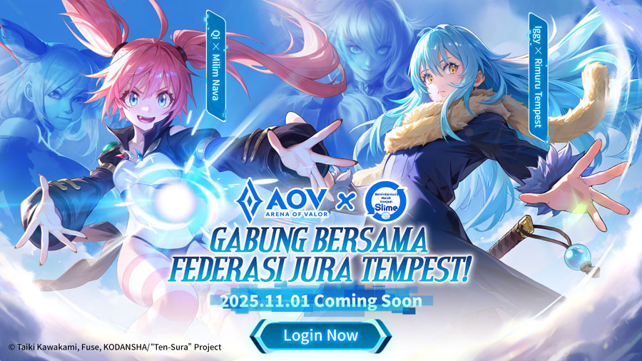 Arena of Valor resmi berkolaborasi dengan anime TenSura, hadirkan skin eksklusif Rimuru, Milim, dan Shion lengkap dengan event dan hadiah menarik.