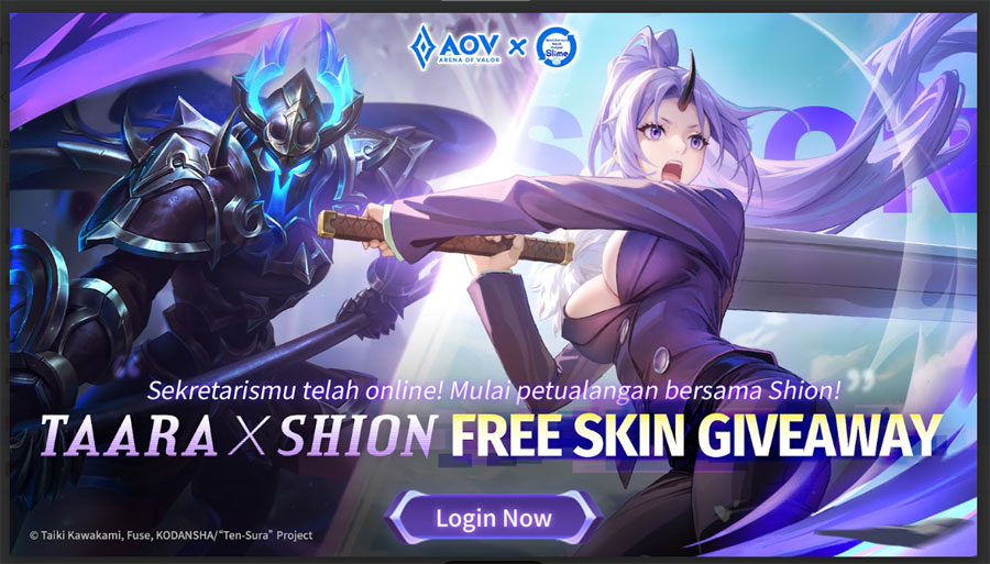 Arena of Valor resmi berkolaborasi dengan anime TenSura, hadirkan skin eksklusif Rimuru, Milim, dan Shion lengkap dengan event dan hadiah menarik.
