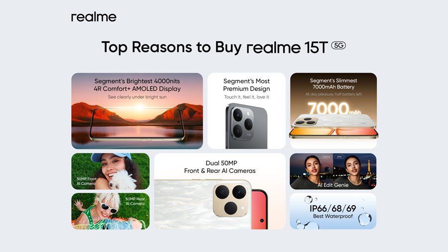realme 15T 5G hadir di Indonesia dengan desain ultra tipis, baterai 7000mAh, Dual 50MP AI Camera, dan layar AMOLED 120Hz super terang.