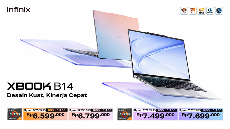 Infinix XBOOK B14 hadir sebagai laptop ultra-portabel bertenaga Ryzen, desain kokoh, baterai tahan lama, dan fitur lengkap untuk pelajar hingga profesional.