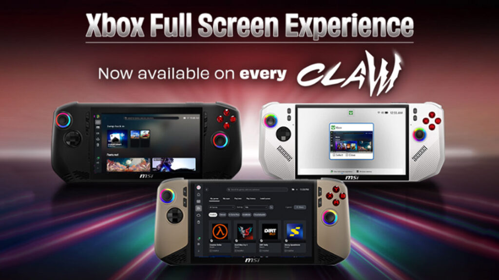 Semua MSI Claw kini mendukung Xbox Full Screen Experience: library game terpadu, RAM lebih hemat, Quick Settings terintegrasi, dan UI ala konsol.
