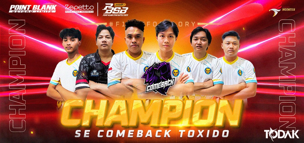 SE COMEBACK TOXIDO juarai PBSB Divisi 1 2025 dan enam tim dipastikan lolos ke PBNC XVI. Simak hasil lengkap turnamen Point Blank!