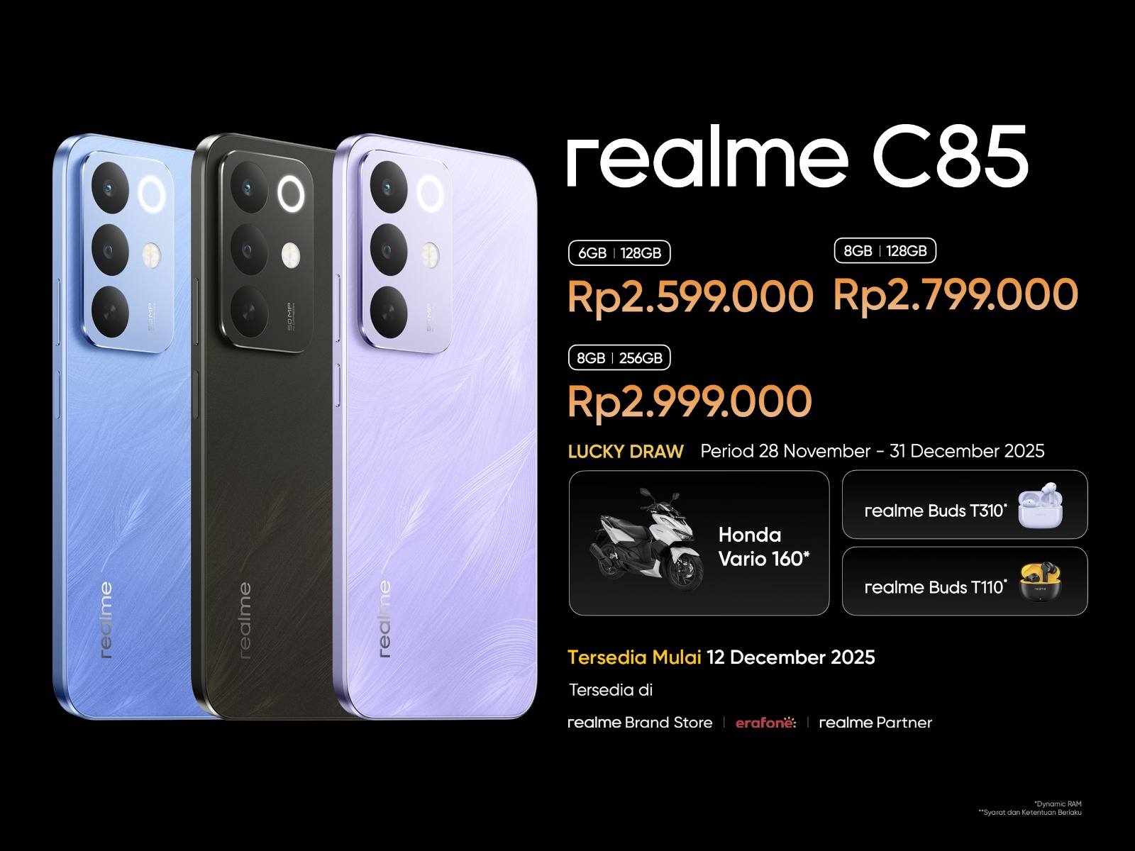 realme C85 Series hadir dengan ketahanan air IP69 Pro, baterai 7000mAh, dan kamera AI 50MP, menawarkan performa dan durabilitas di kelas harga 2 & 3 jutaan.