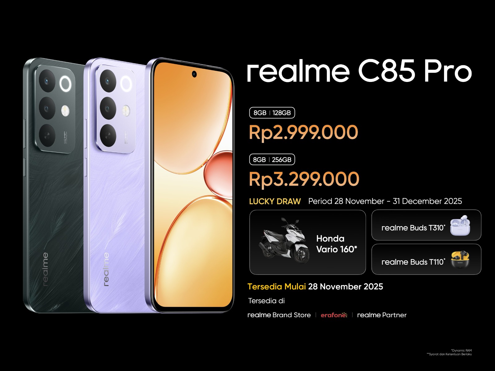 realme C85 Series hadir dengan ketahanan air IP69 Pro, baterai 7000mAh, dan kamera AI 50MP, menawarkan performa dan durabilitas di kelas harga 2 & 3 jutaan.