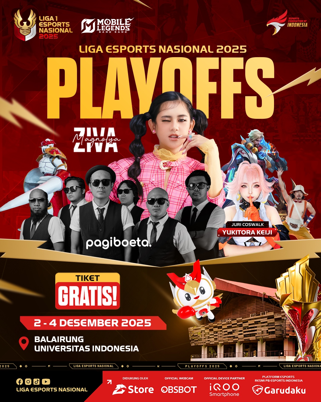 Playoff Liga Esports Nasional 2025 di Universitas Indonesia menghadirkan 6 tim terbaik dan festival esports yang seru! Jangan lewatkan!