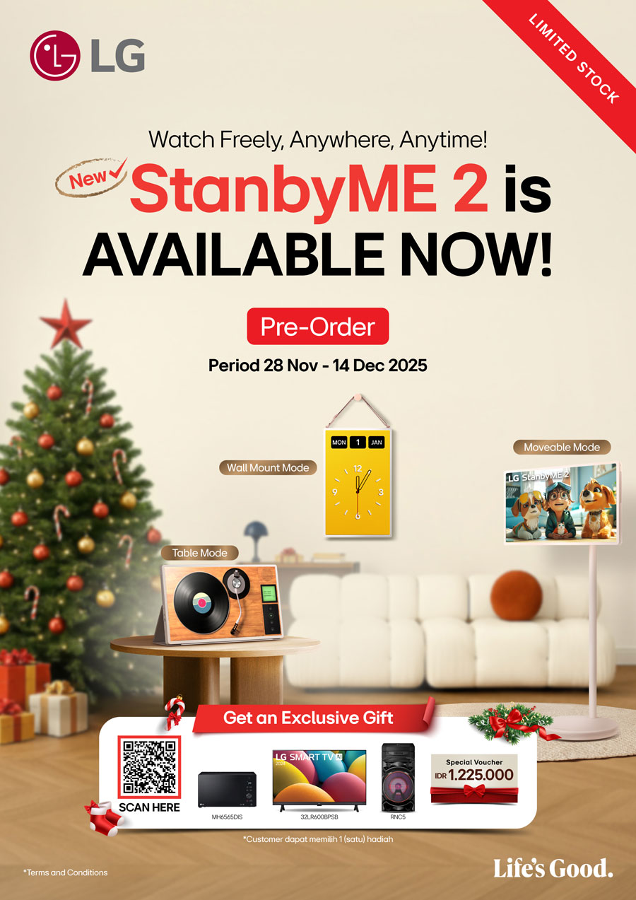 Pre-order TV LG StanbyME 2 di Indonesia mulai 28 Nov - 14 Desember 2025 dengan harga spesial dan hadiah menarik! Temukan detailnya di sini.