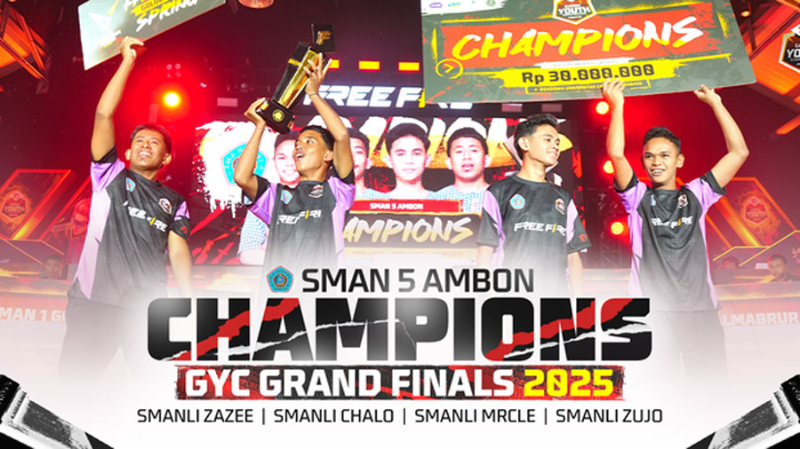 SMAN 5 Ambon keluar sebagai juara GYC 2025 Free Fire dan membawa pulang hadiah dana pendidikan Rp30 juta serta beasiswa dari Universitas Ciputra.