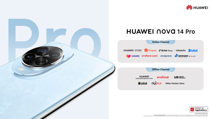 HUAWEI nova 14 Pro hadir 30 Jan 2026 seharga Rp8.499.000. Andalkan Ultra Chroma Camera, dual front camera, AI editing, baterai 5.500mAh, 100W.