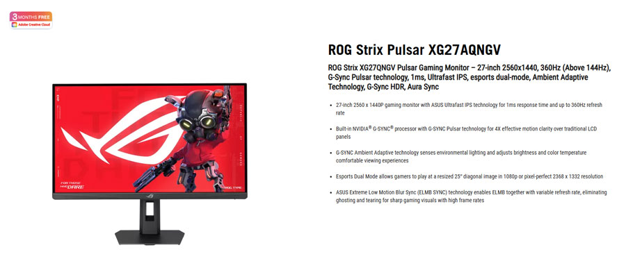 ROG Strix XG27AQNGV hadir Januari 2026. Monitor esports 27” QHD 360Hz dengan G-SYNC Pulsar, Dual Mode 25”, dan Ambient Adaptive.