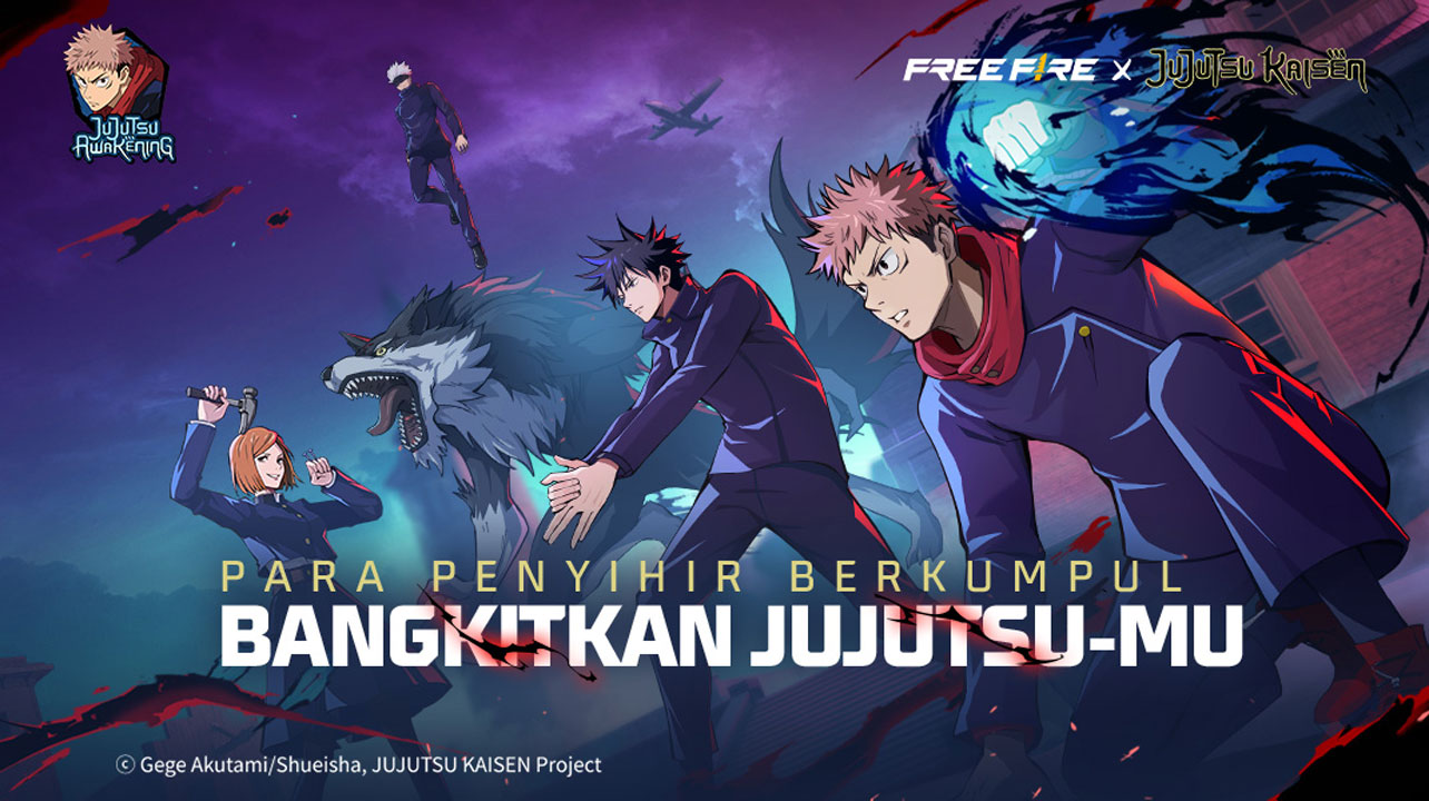 Free Fire kolaborasi dengan Jujutsu Kaisen lewat event “Kebangkitan Jujutsu”. Kumpulkan Cursed Energy, kuasai Jujutsu, dapatkan bundle & skin eksklusif.