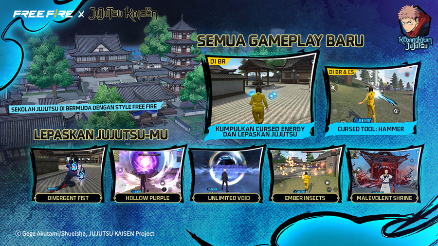 Free Fire kolaborasi dengan Jujutsu Kaisen lewat event “Kebangkitan Jujutsu”. Kumpulkan Cursed Energy, kuasai Jujutsu, dapatkan bundle & skin eksklusif.