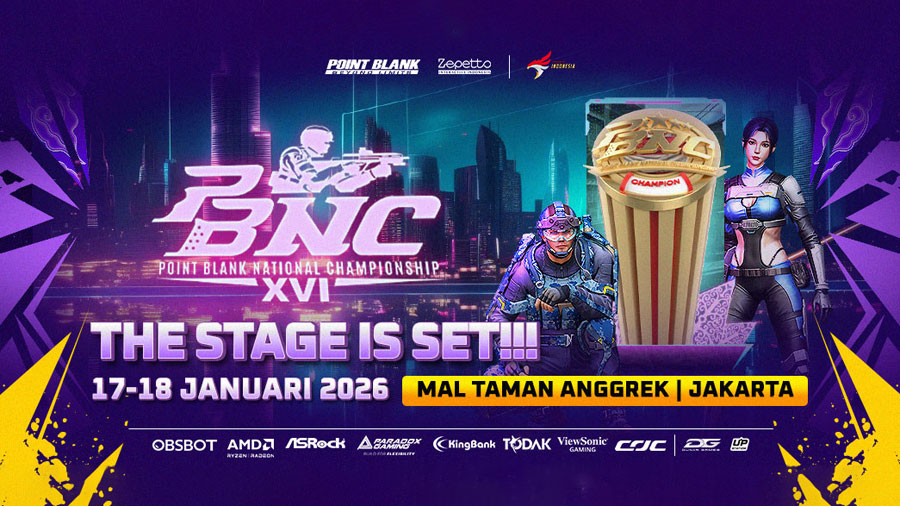 PBNC XVI digelar 14–18 Januari 2026 di Mal Taman Anggrek, Jakarta Barat. Saksikan kompetisi nasional Point Blank dan rangkaian aktivitas komunitasnya.