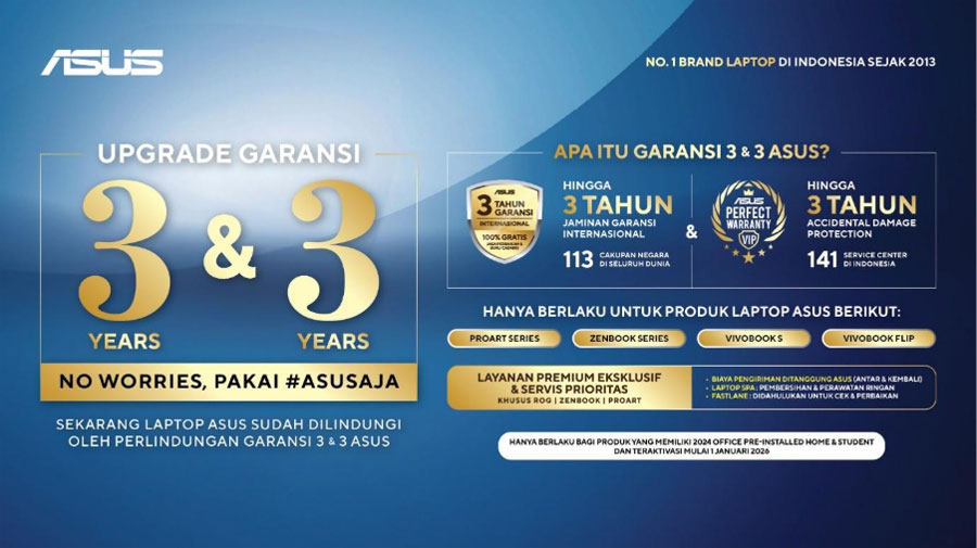 ASUS tingkatkan standar purna jual mulai 1 Januari 2026: uji MIL-STD 810H, garansi+ADP lebih panjang, layanan premium, 141 service center.