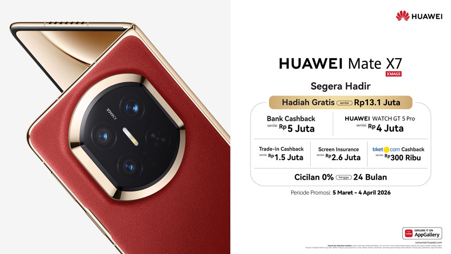 HUAWEI Mate X7 resmi hadir di Indonesia 5 Maret 2026, tawarkan desain ultra-tipis, durabilitas tinggi, dan kamera flagship.