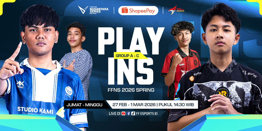 Play-Ins FFNS 2026 Spring hadir 27 Februari hingga 1 Maret 2026. Sebanyak 36 tim Free Fire berebut 9 tiket Grand Finals di Palembang.