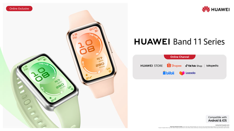 HUAWEI Band 11 hadir dengan layar lebih besar, fitur kesehatan lengkap, 100+ mode olahraga, dan baterai tahan 14 hari mulai Rp519.000.