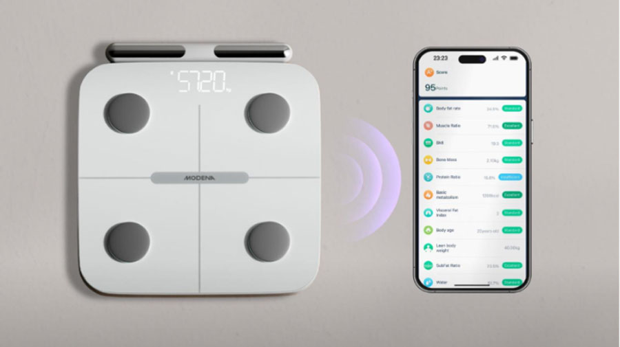 MODENA luncurkan Smart Body Scale dengan 28 indikator kesehatan, akurasi 97%, dan integrasi aplikasi untuk pemantauan komposisi tubuh.