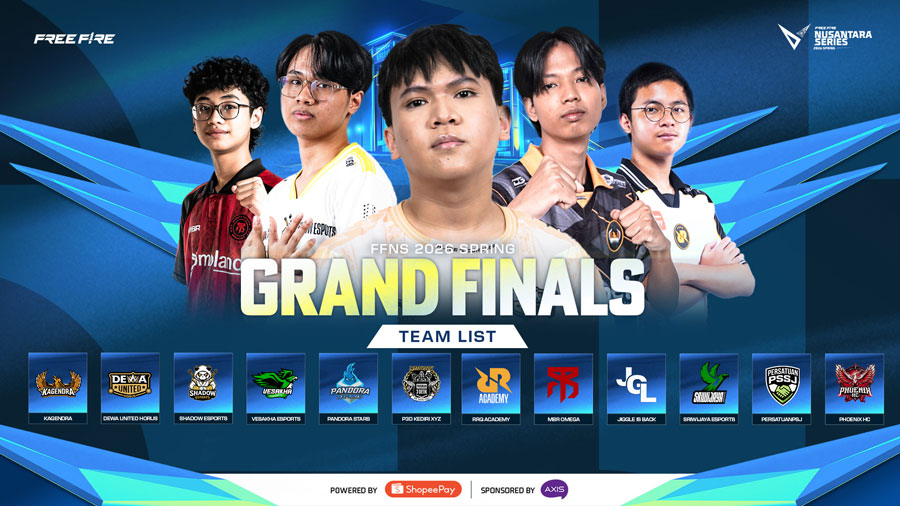 Simak daftar 12 tim Grand Finals FFNS 2026 Spring usai babak Play-ins. Grand Finals digelar di Palembang Sports & Convention Center.