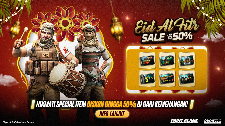 Point Blank Indonesia sambut Lebaran dengan Bonus Top Up 100%, Quick Respawn gratis, Special Medal Quest, dan diskon item hingga 40%.