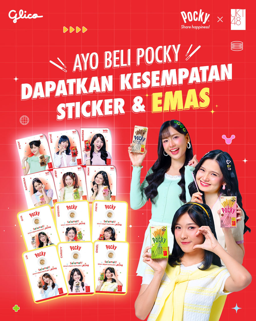 Pocky edisi Sticker & Gold hadir dengan hadiah emas, photocard JKT48, dan tiket konser spesial melalui kampanye #AutoNyambung.