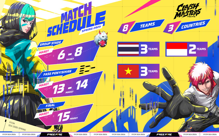 RRQ Kazu dan EVOS Divine wakili Indonesia di FFCM SEA 2026 Spring. Simak format turnamen Clash Squad Free Fire dan jadwal pertandingannya.