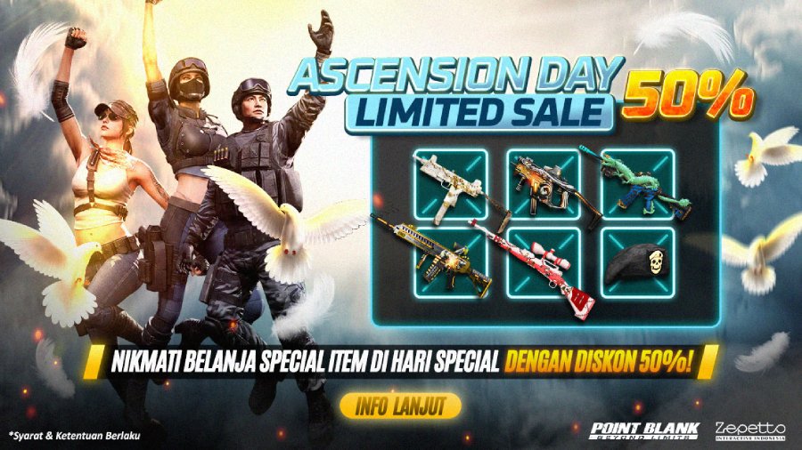 Point Blank Indonesia menghadirkan update 12 Mei 2026 dengan senjata baru, event item permanen gratis, dan diskon spesial Ascension Day.
