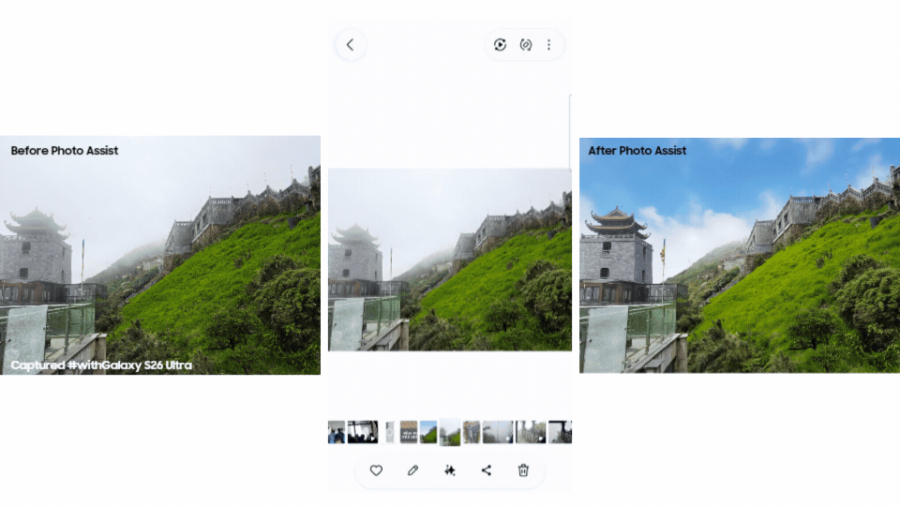 Galaxy S26 Series menghadirkan Photo Assist berbasis Galaxy AI untuk menghapus objek foto, memperbaiki gambar, dan membuat hasil liburan lebih estetik.