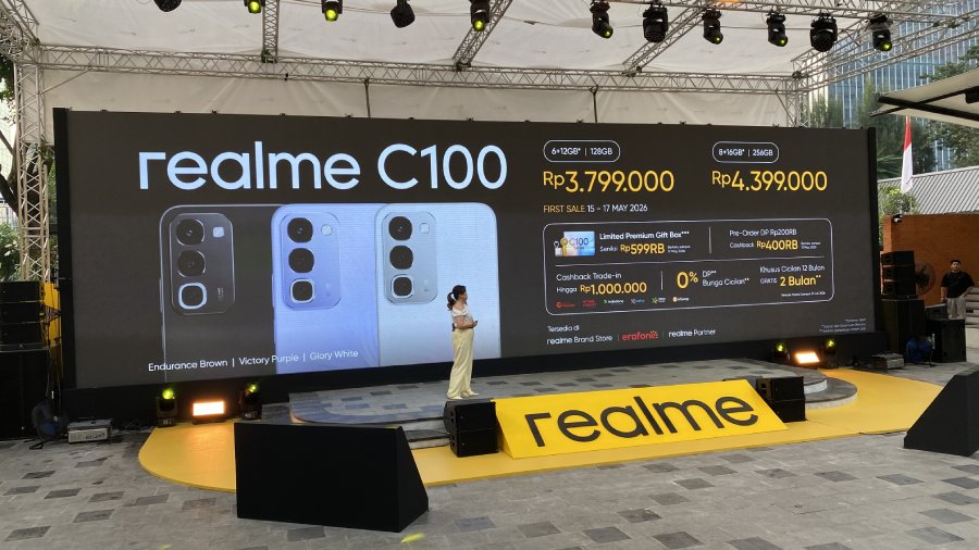 realme C100 Series hadir di Indonesia dengan baterai hingga 8000mAh, durabilitas tangguh, desain stylish, dan harga terjangkau.