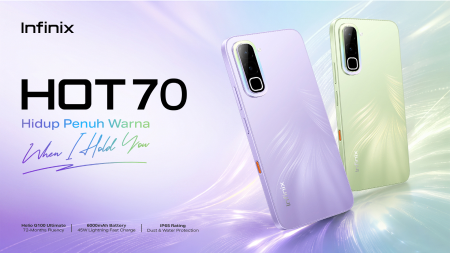 Infinix HOT 70 resmi meluncur di Indonesia dengan desain stylish, baterai 6000mAh, fitur AI, Helio G100 Ultimate, dan harga mulai Rp2 jutaan.
