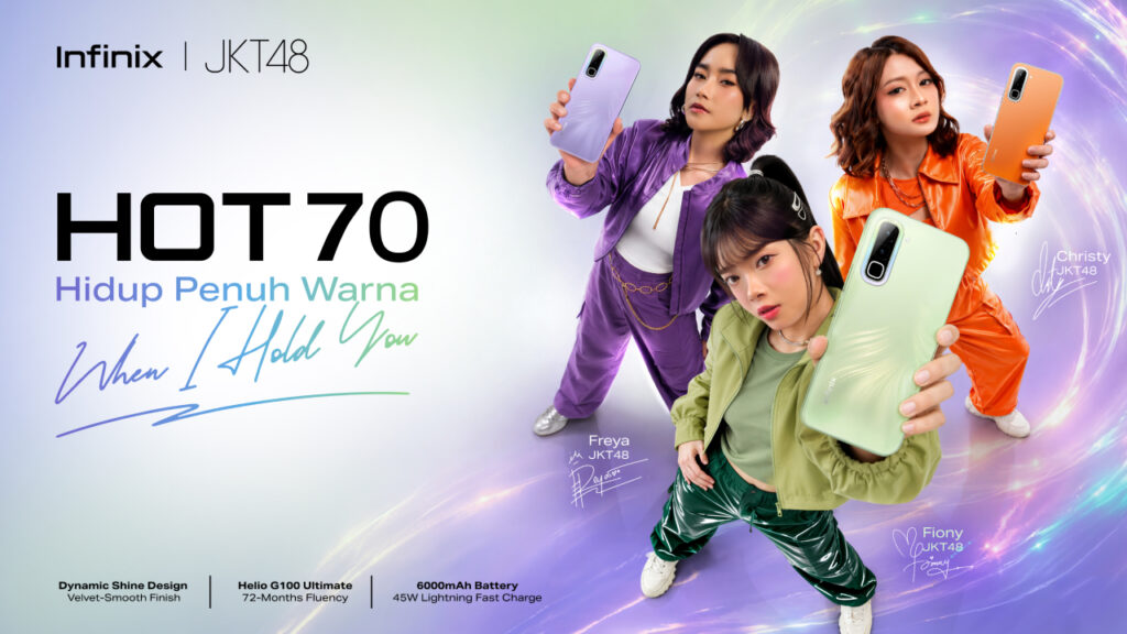 Infinix HOT 70 resmi meluncur di Indonesia dengan desain stylish, baterai 6000mAh, fitur AI, Helio G100 Ultimate, dan harga mulai Rp2 jutaan.