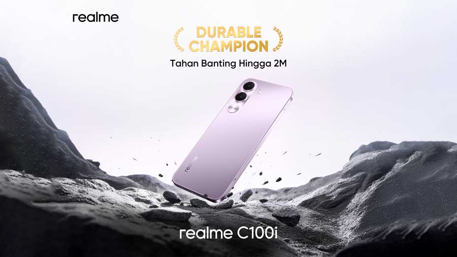 realme C100i hadir dengan baterai 7000mAh, desain stylish, dan performa lancar, cocok untuk anak muda aktif dengan aktivitas padat dan multitasking harian.