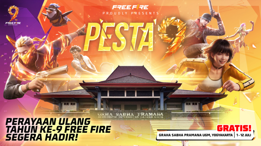 Free Fire rayakan ulang tahun ke-9 lewat event Pesta 9, update gameplay, hadiah gratis, motor custom, hingga festival rakyat di Yogyakarta.